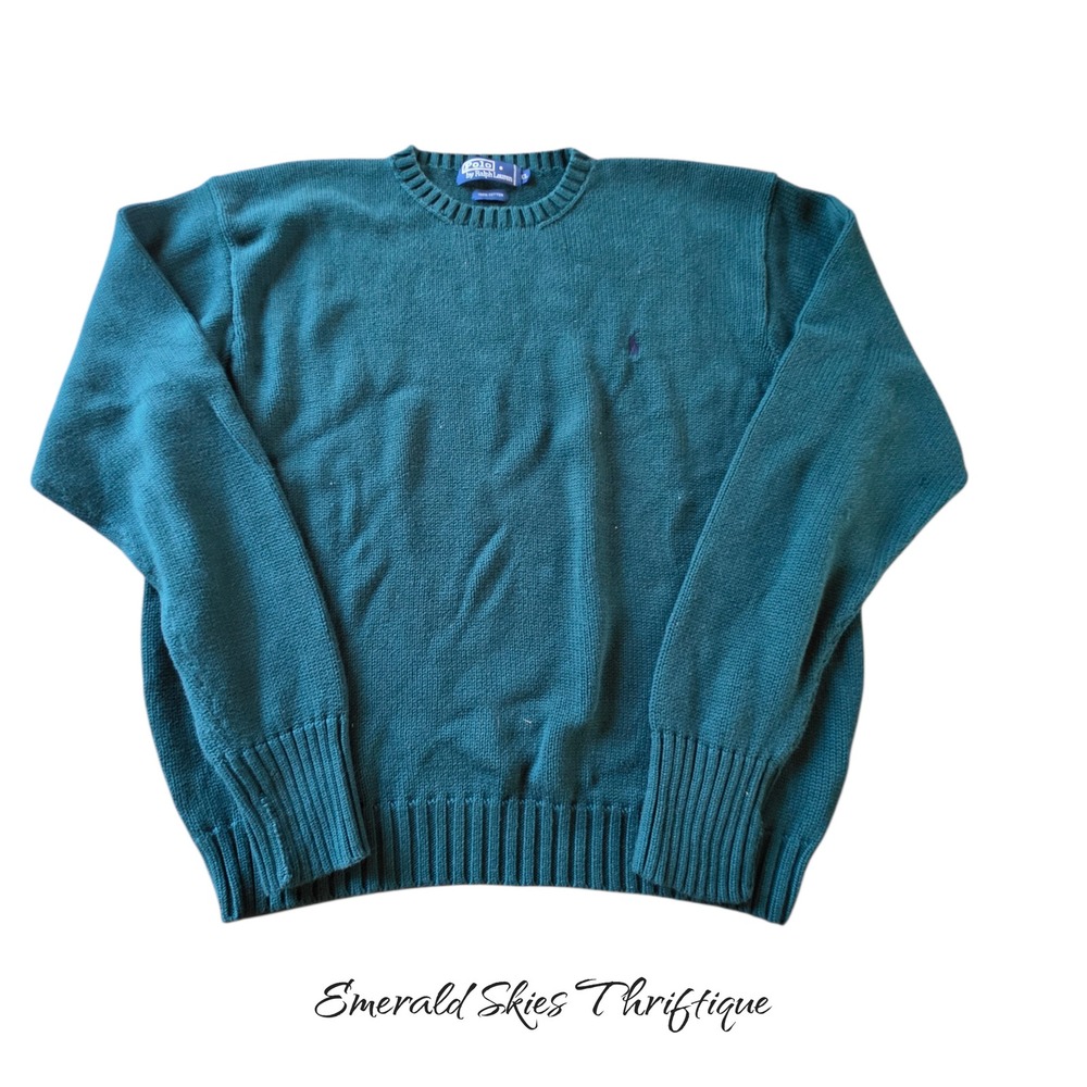 Polo by Ralph Lauren green crewneck cotton sweater size XL.